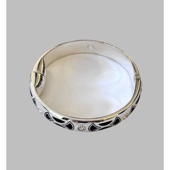 Brighton CAPELLA Silver Crystal Black Enamel Hinged Bangle Bracelet - Picture 6 of 6